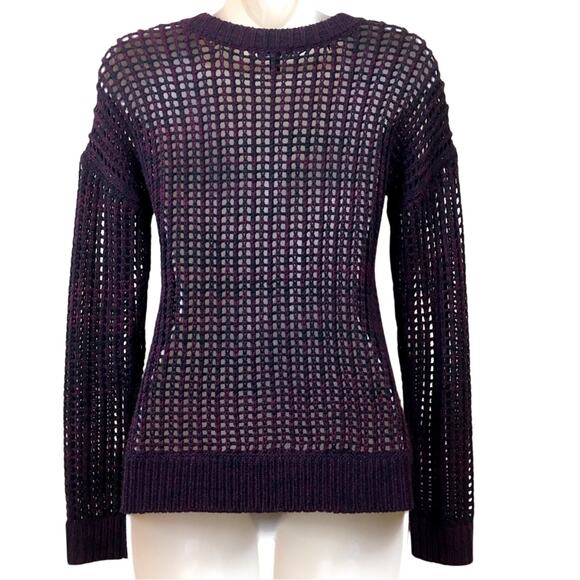 Express Loose Weave Pullover Sweater Maroon Black Cable Knit Scoop Neck - Picture 15 of 16